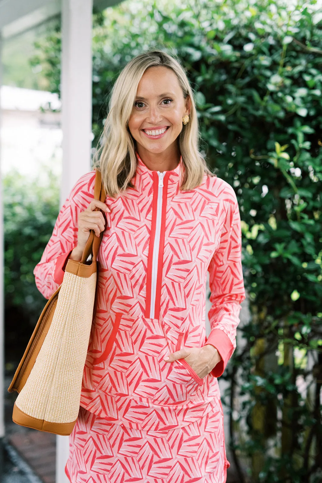 Active Polly Quarter Zip in Coral Kaleidoscope