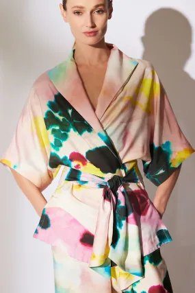 Akiko Printed Cotton Silk Twill Wrap Top