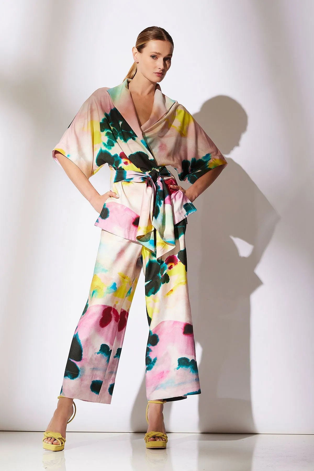 Akiko Printed Cotton Silk Twill Wrap Top