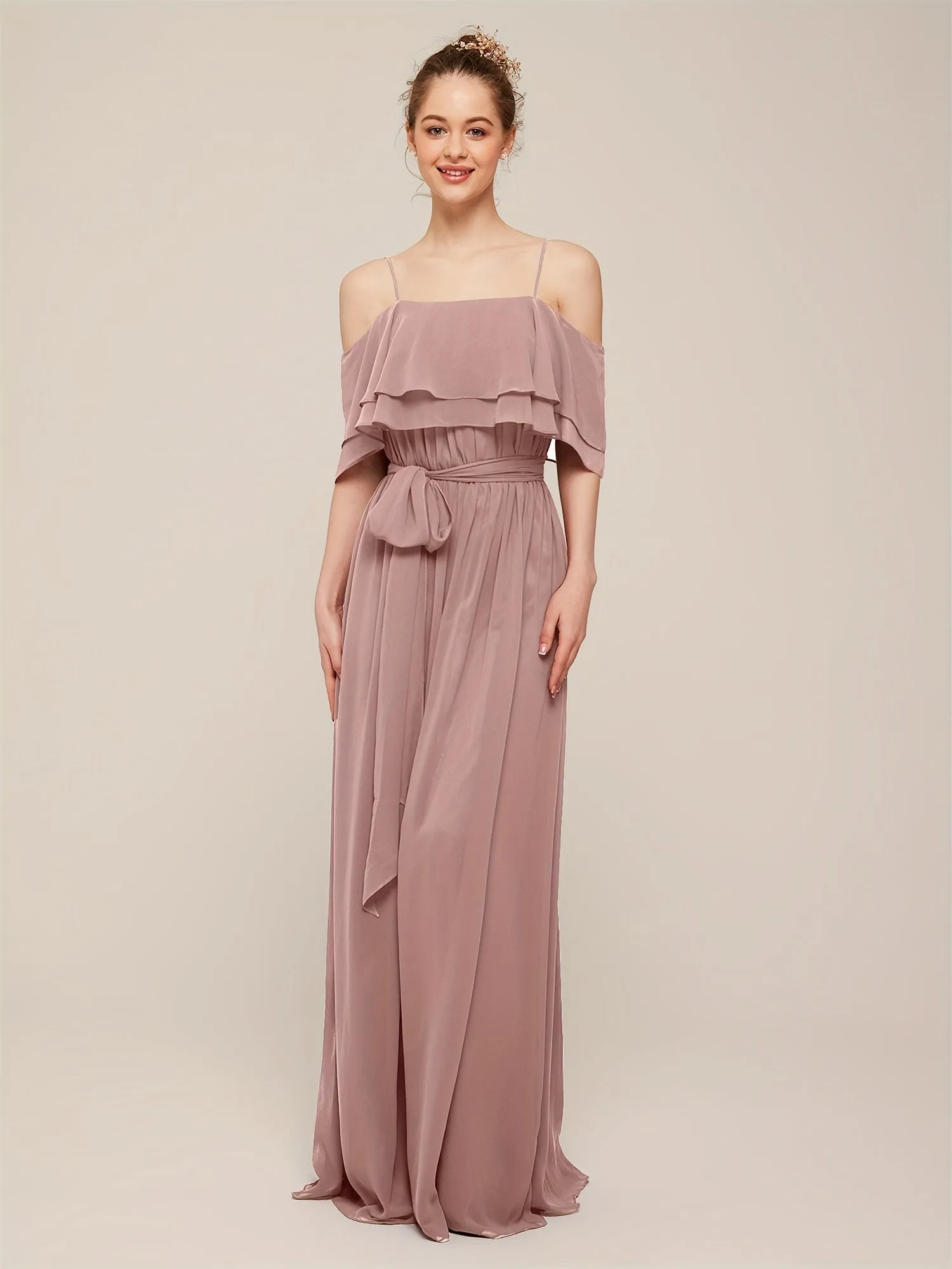 ALICEPUB Flounced Chiffon Bridesmaid Dresses Long Formal Prom Evening Gown Cold Shoulder Plus Size