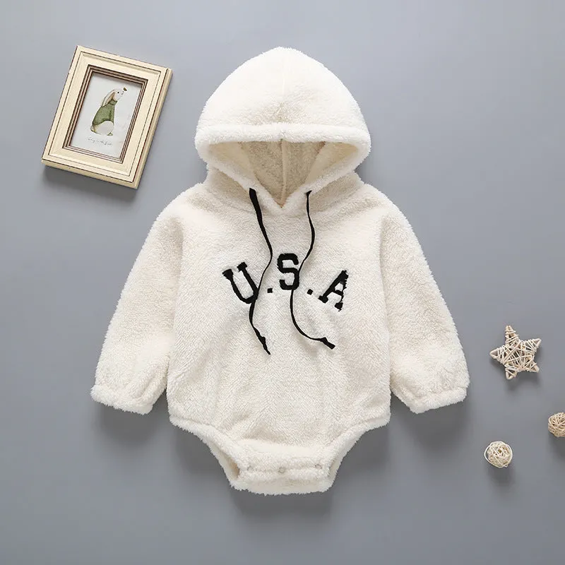 Baby USA Embroidered Pattern Cute Pullover Coral Fleece Bosysuit In Spring & Autumn by MyKids-USA™