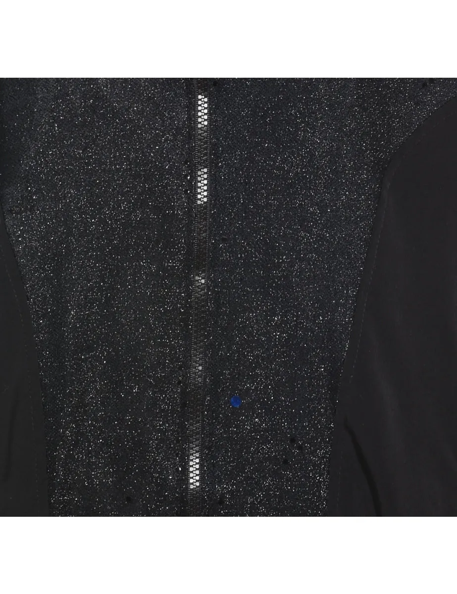 Black Sequined Zip-Front Evening Jacket - L
