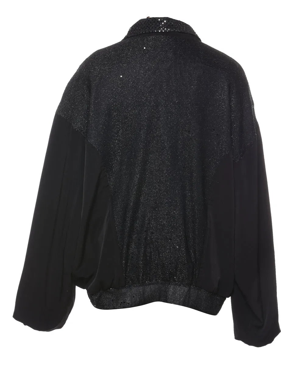 Black Sequined Zip-Front Evening Jacket - L