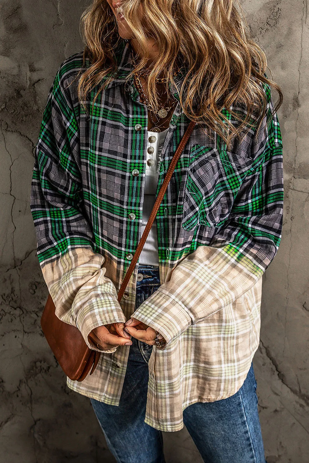 Blackish Green Contrast Checkered Chest Pocket Shacket