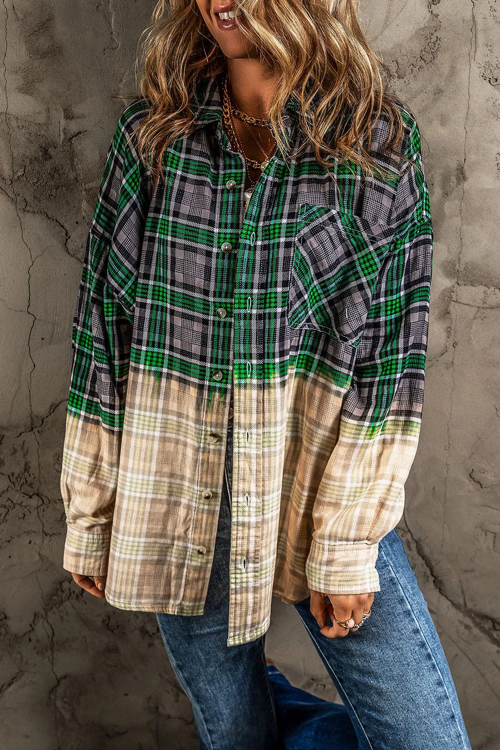 Blackish Green Contrast Checkered Chest Pocket Shacket