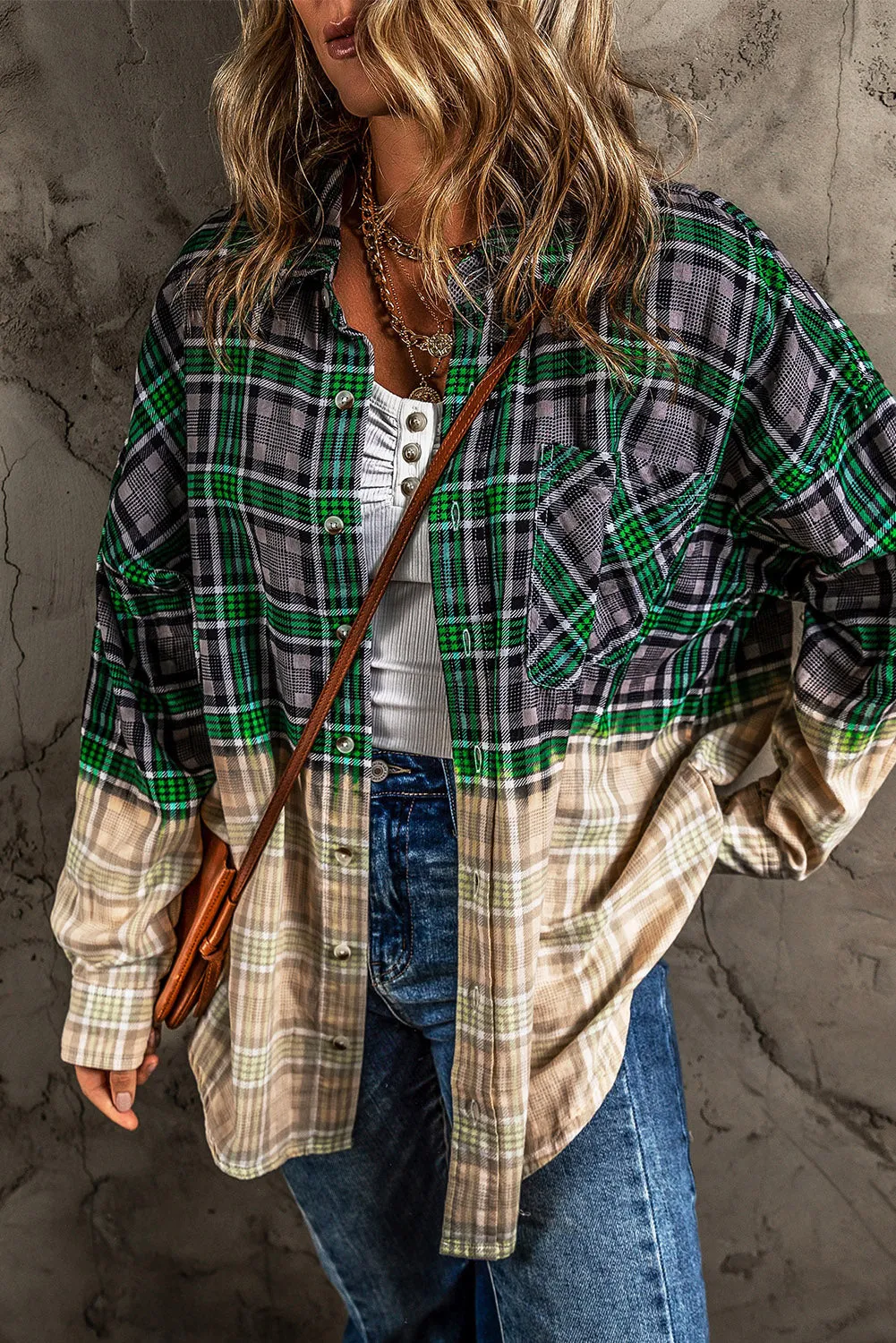 Blackish Green Contrast Checkered Chest Pocket Shacket