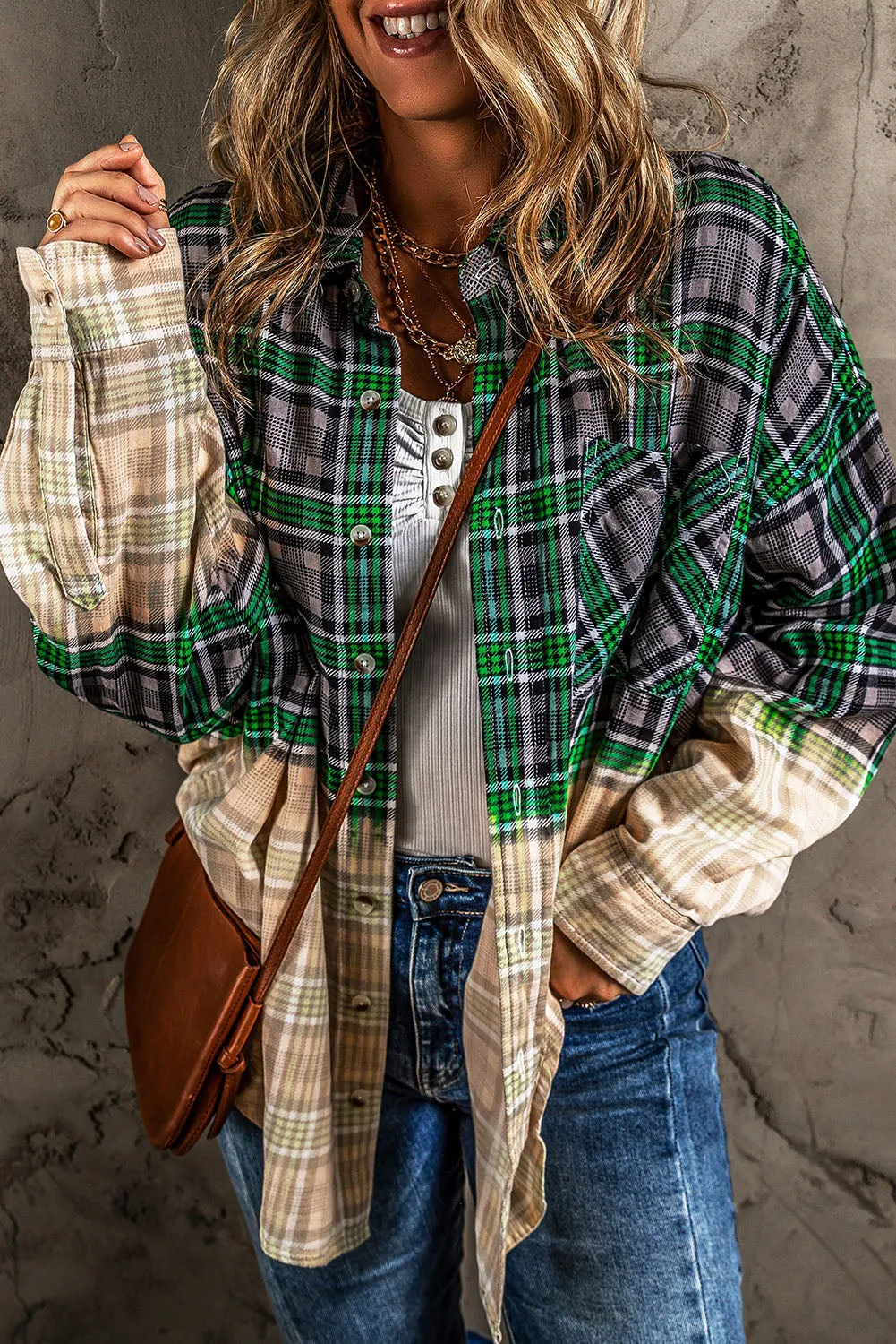 Blackish Green Contrast Checkered Chest Pocket Shacket