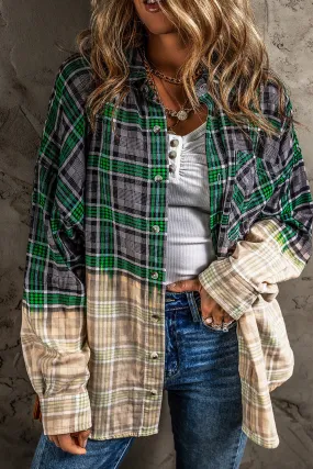 Blackish Green Contrast Checkered Chest Pocket Shacket