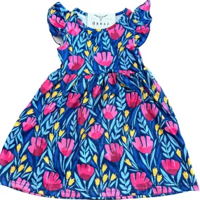 Blue Floral Flutter Dress