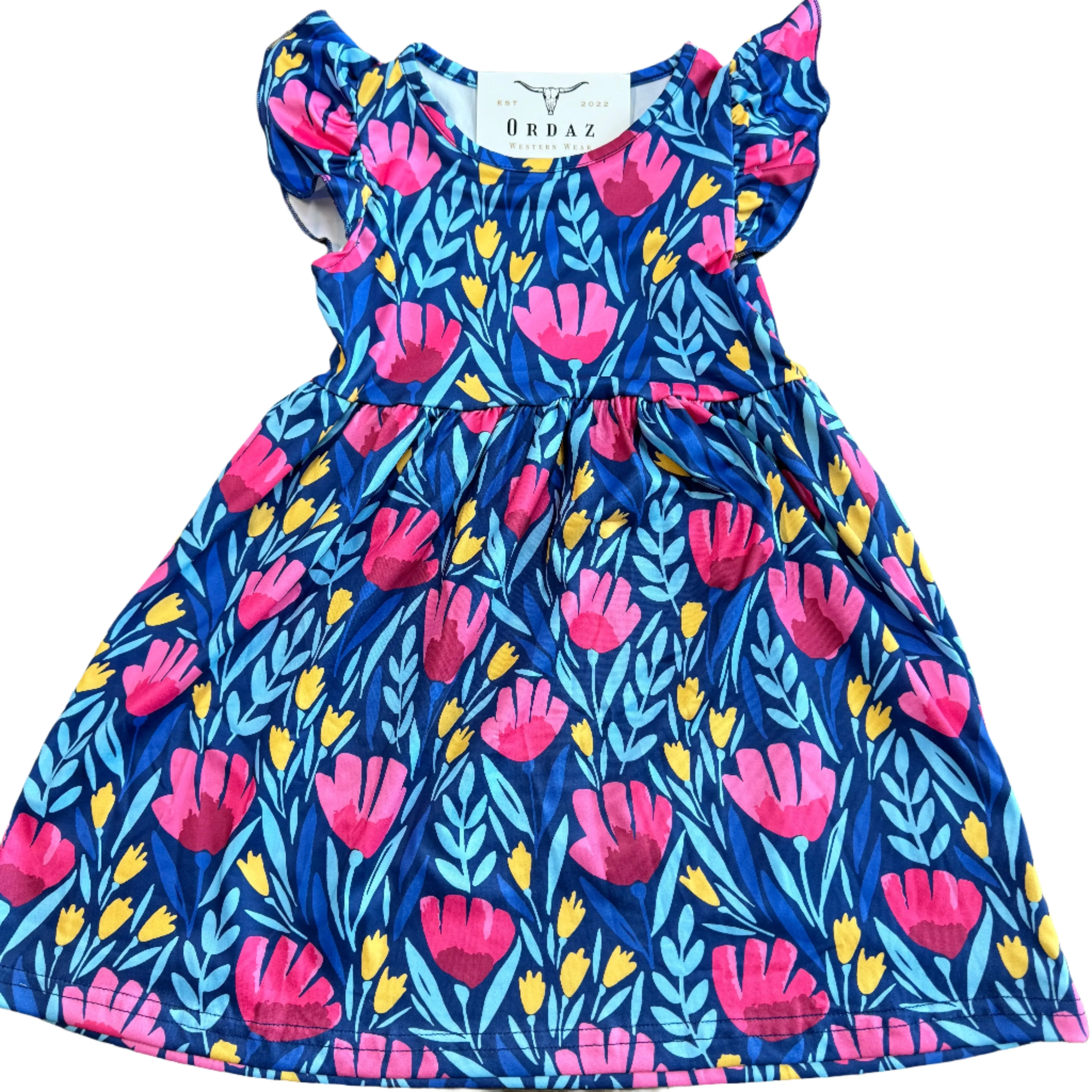 Blue Floral Flutter Dress