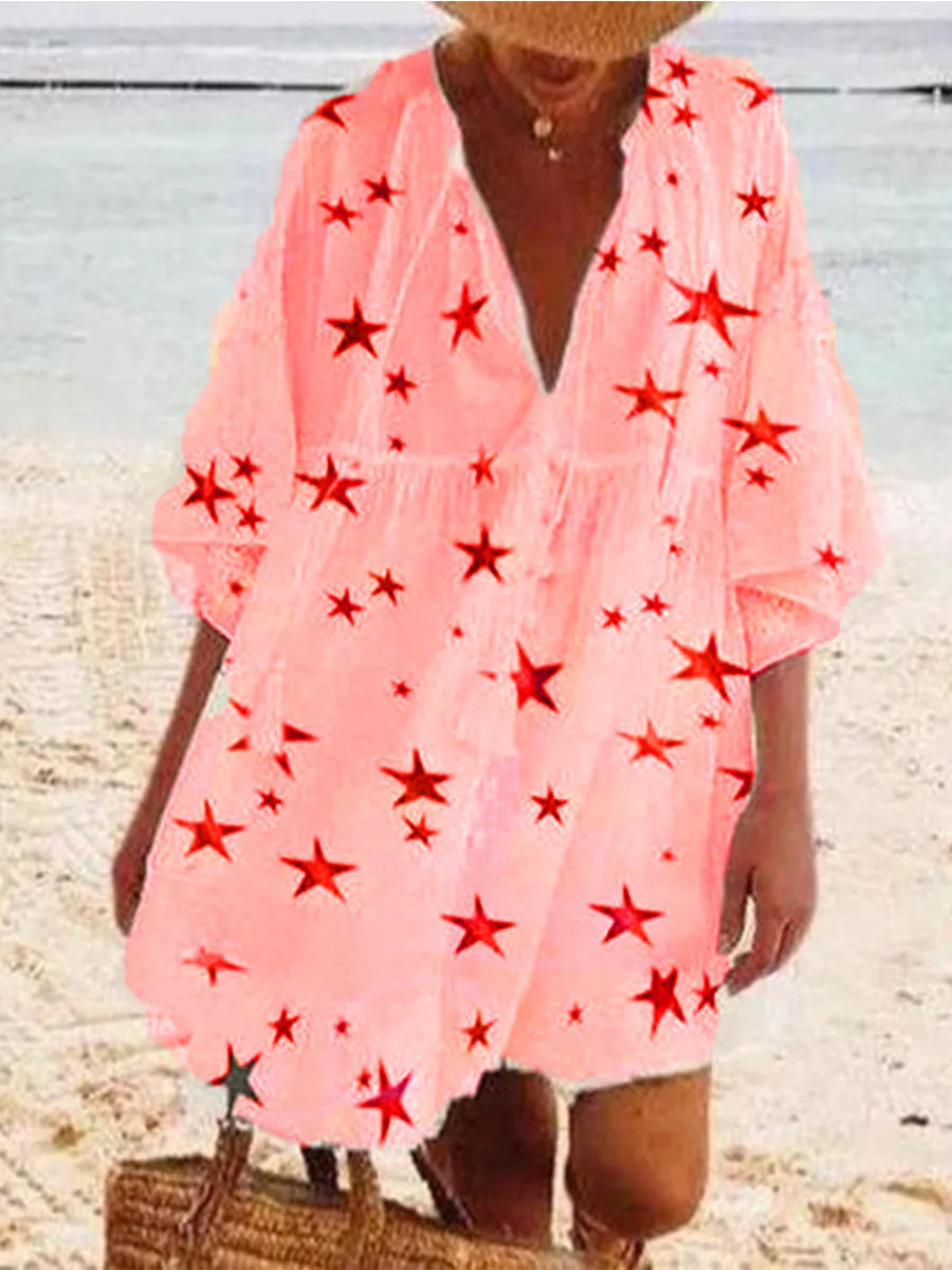 Bohemian Loose Casual V-Neck Star Dress