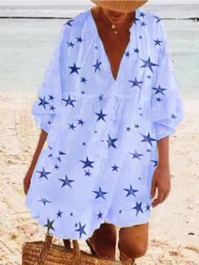 Bohemian Loose Casual V-Neck Star Dress