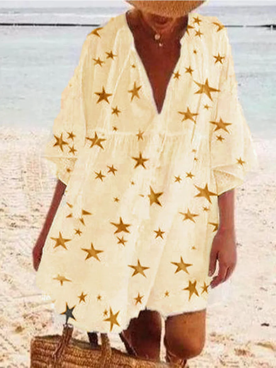 Bohemian Loose Casual V-Neck Star Dress