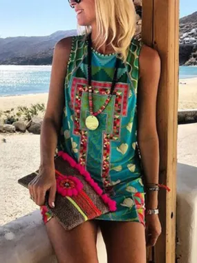 Bohemian Round Neck Printed Color Dress