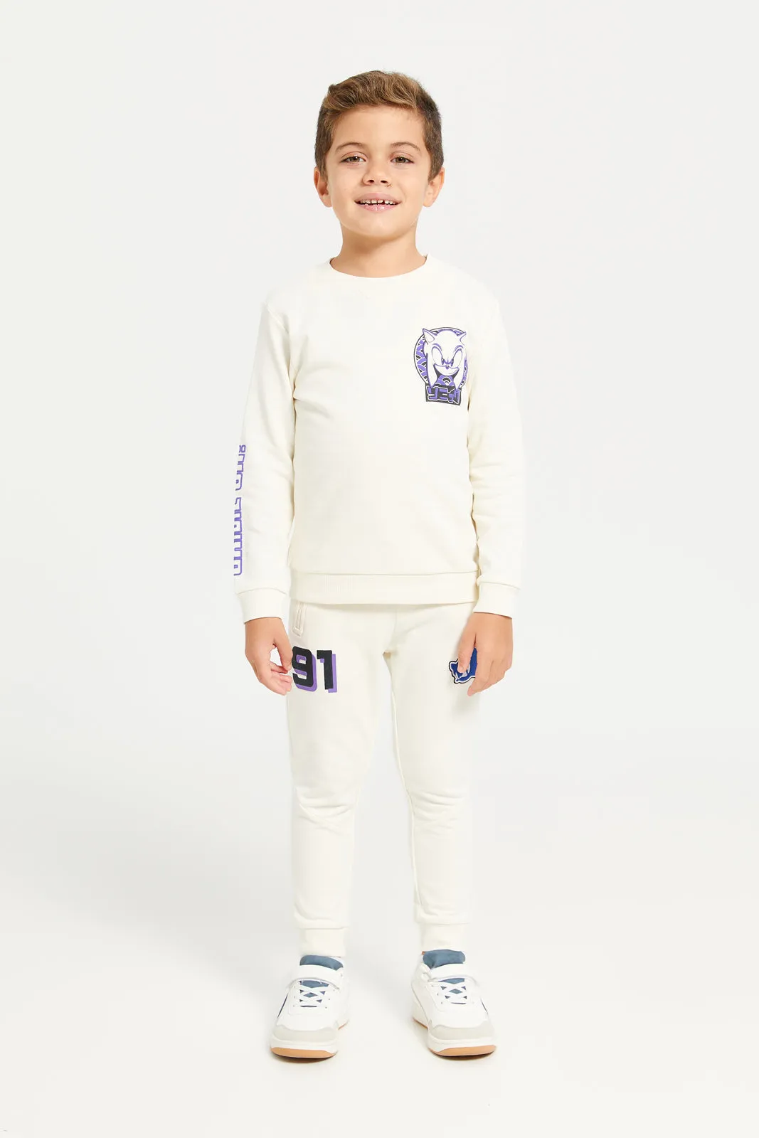 Boys Ivory Printed Long Sleeves Sweatshirt