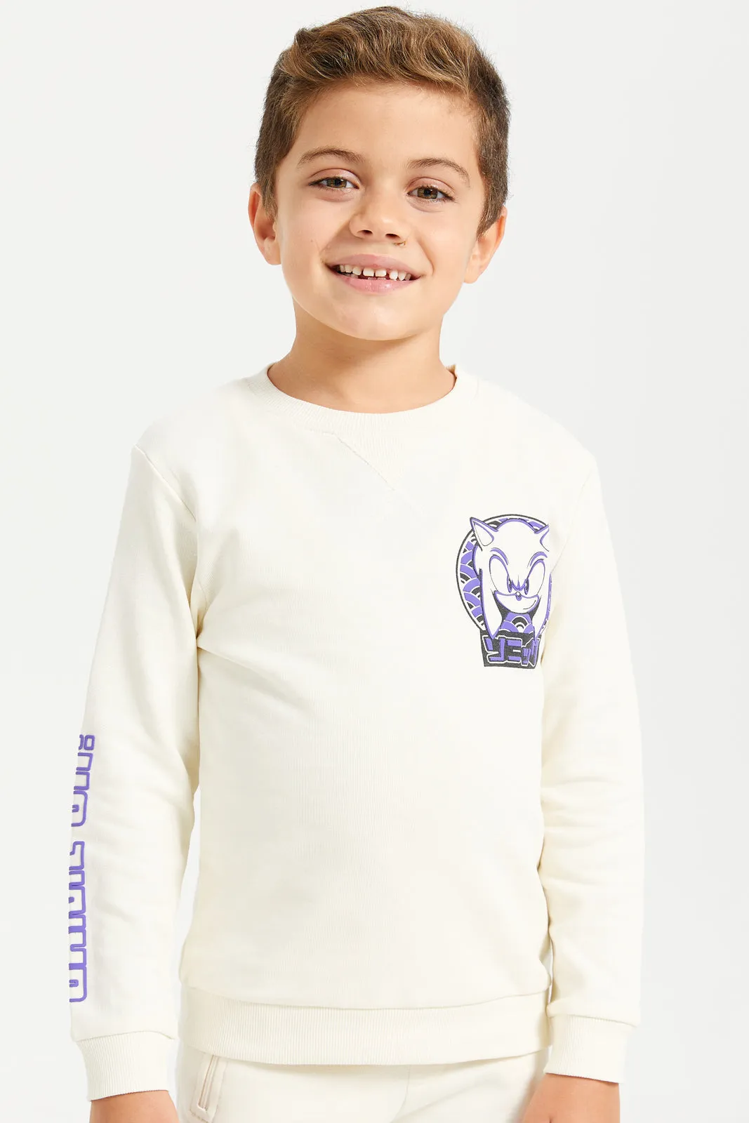 Boys Ivory Printed Long Sleeves Sweatshirt