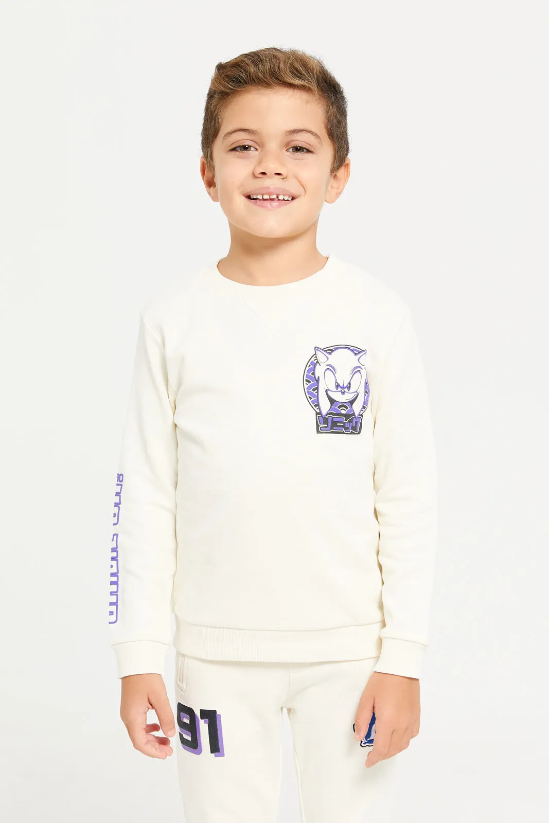 Boys Ivory Printed Long Sleeves Sweatshirt