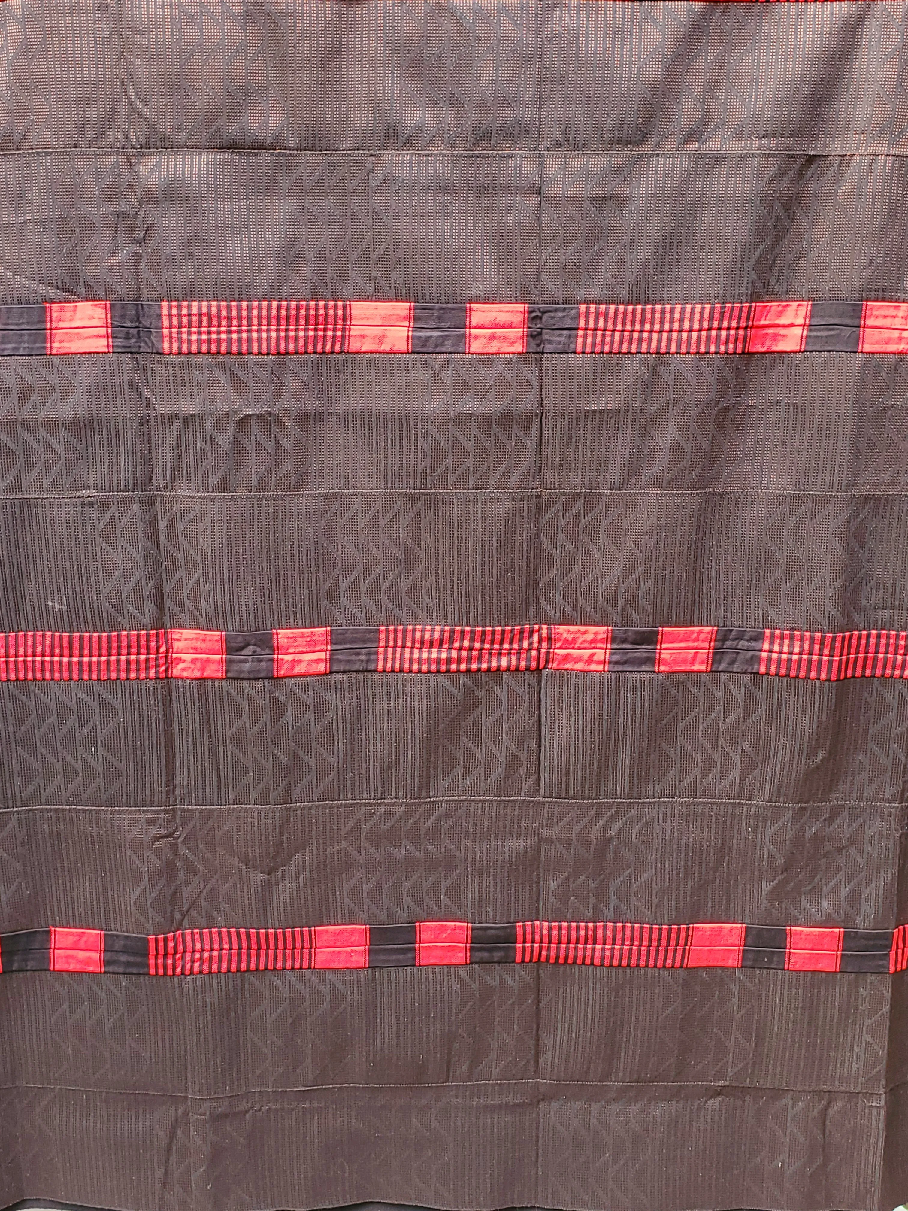 Brown Underlay, Black and Red Embroidered Kente