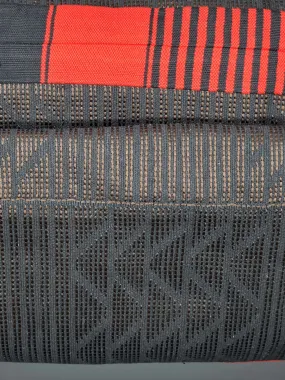 Brown Underlay, Black and Red Embroidered Kente