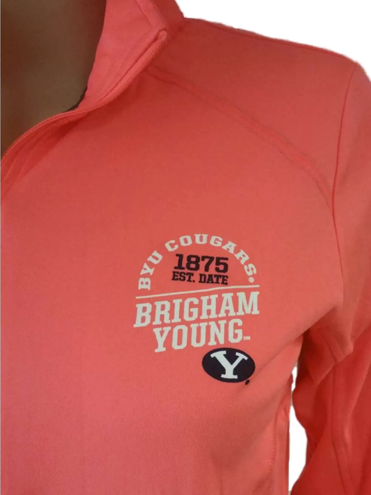 BYU Cougars Champion WOMENS Neon Coral LS Lightweight 1/4 Zip Pullover (M)