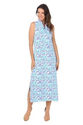 Coral UPF50  Ruffle Neck Sleeveless Maxi Dress