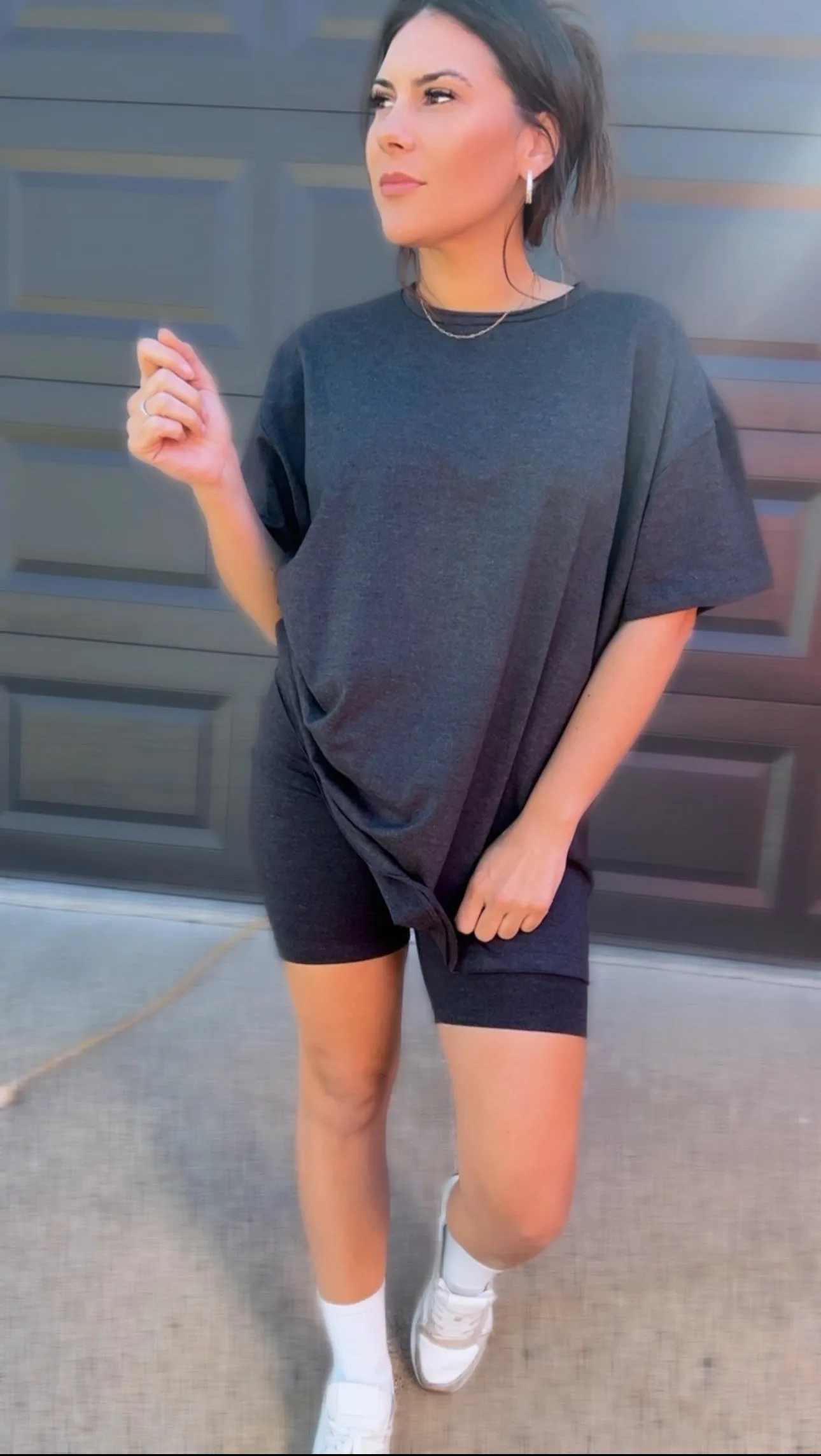 Cotton Round Neck Top & Biker Shorts Set