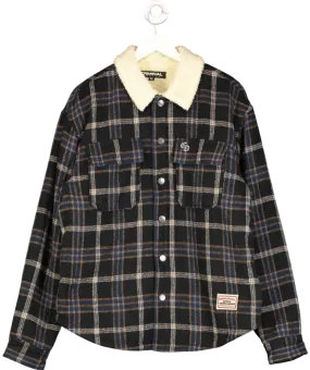 Criminal Damage Black Borg Lined Check Logo Plaque Shacket UK M