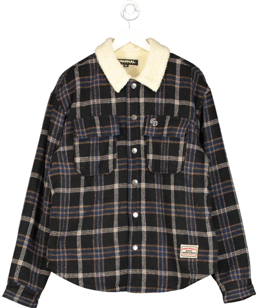Criminal Damage Black Borg Lined Check Logo Plaque Shacket UK M