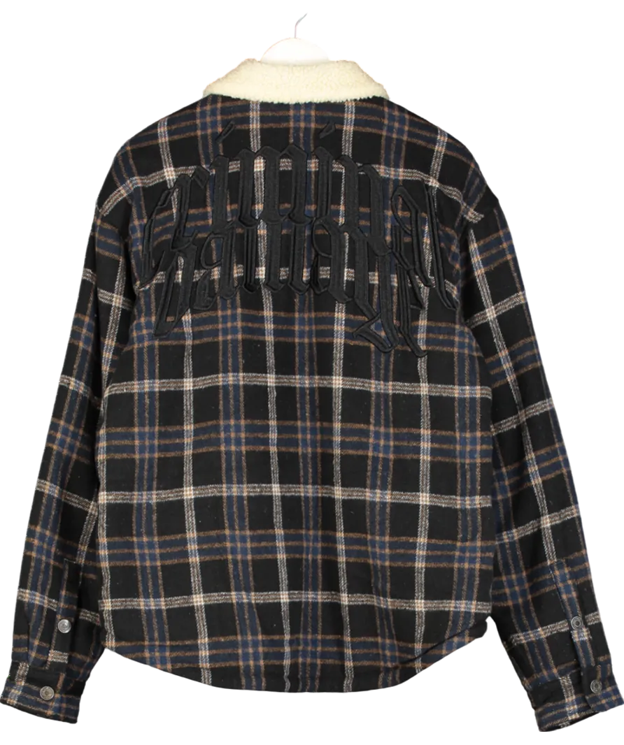 Criminal Damage Black Borg Lined Check Logo Plaque Shacket UK M