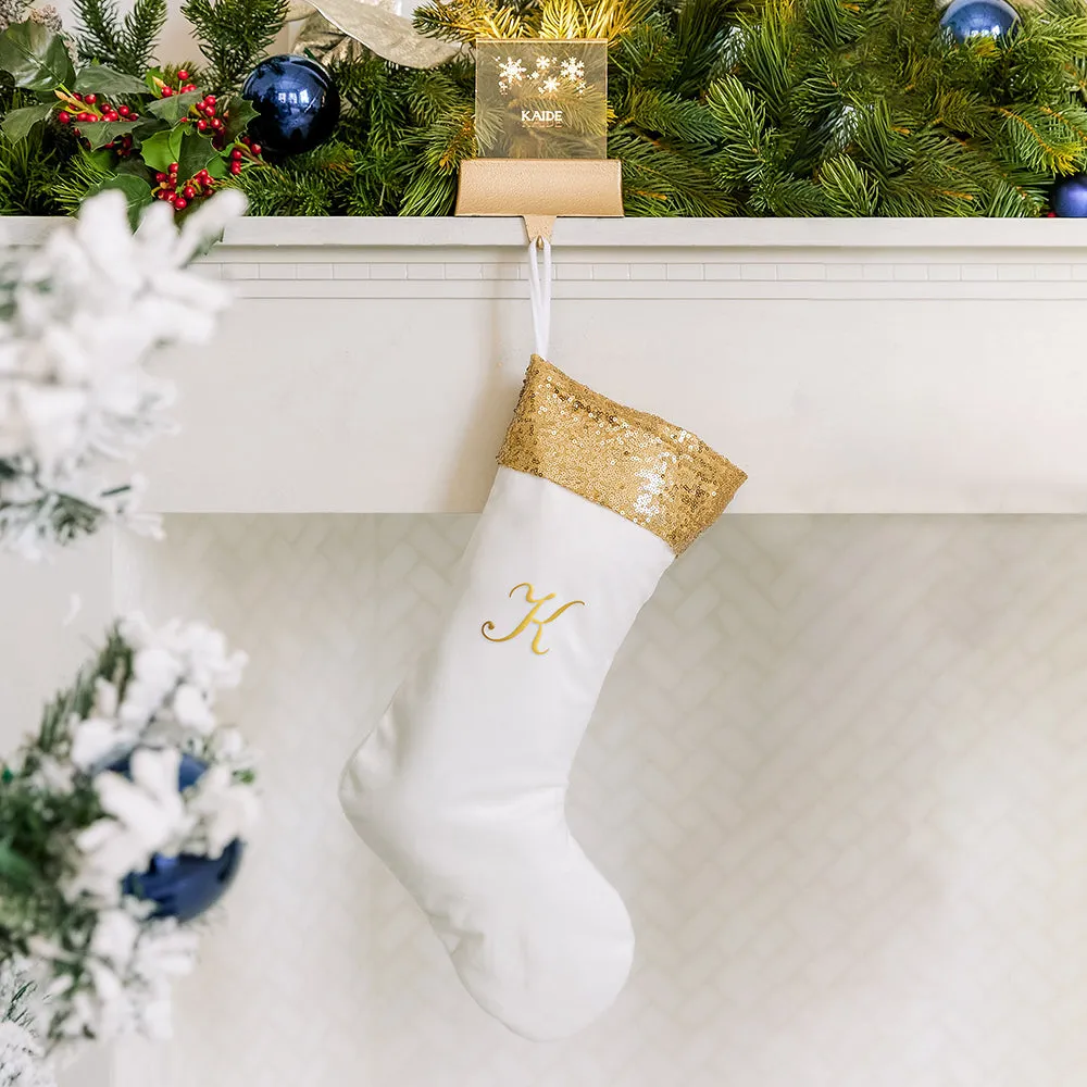 CUSTOM EMBROIDERED PLUSH SEQUINED CUFF CHRISTMAS STOCKING - INITIAL
