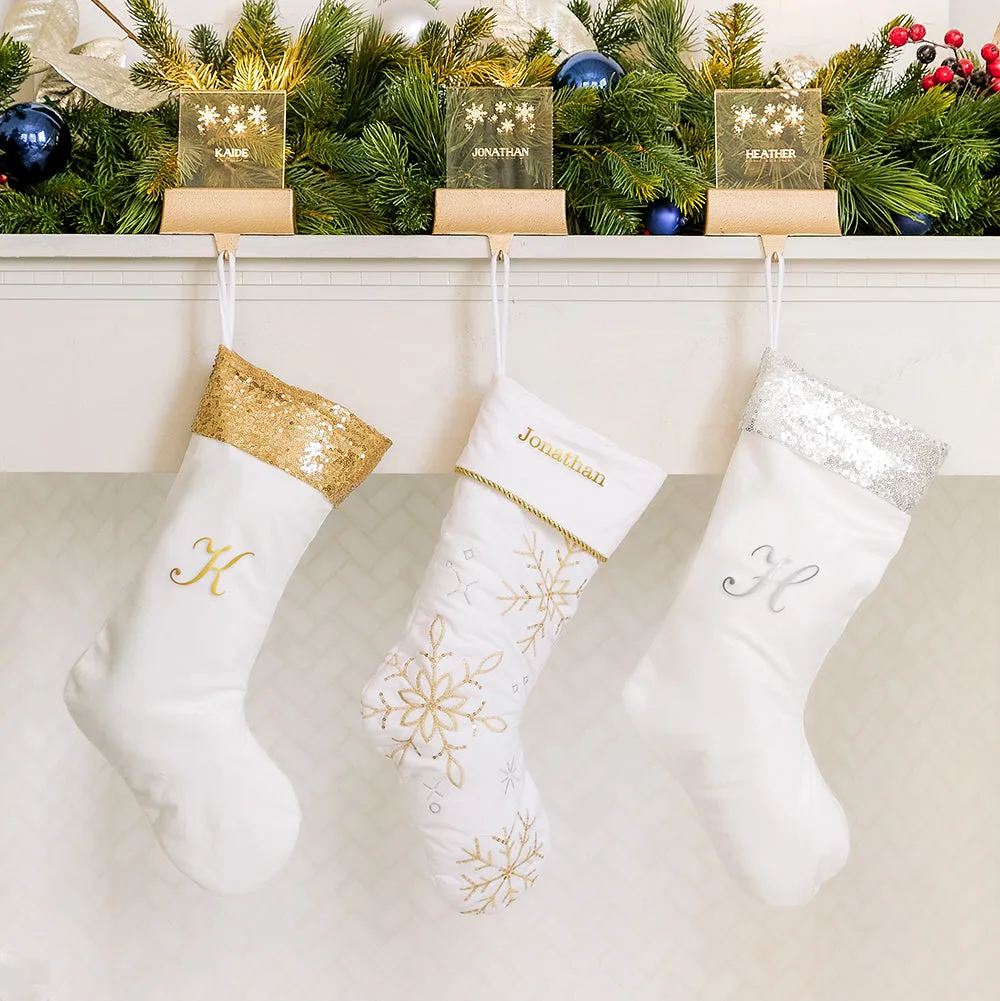CUSTOM EMBROIDERED PLUSH SEQUINED CUFF CHRISTMAS STOCKING - INITIAL