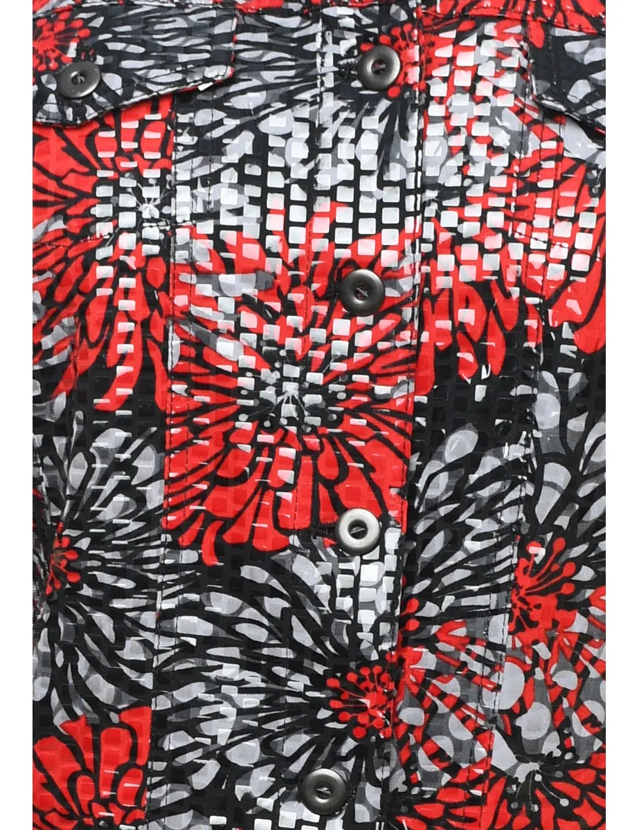 Floral Pattern Black, Grey & Red Sequined Evening Jacket - M