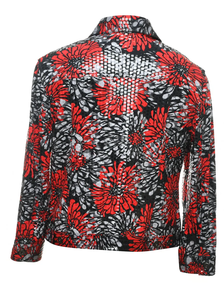 Floral Pattern Black, Grey & Red Sequined Evening Jacket - M