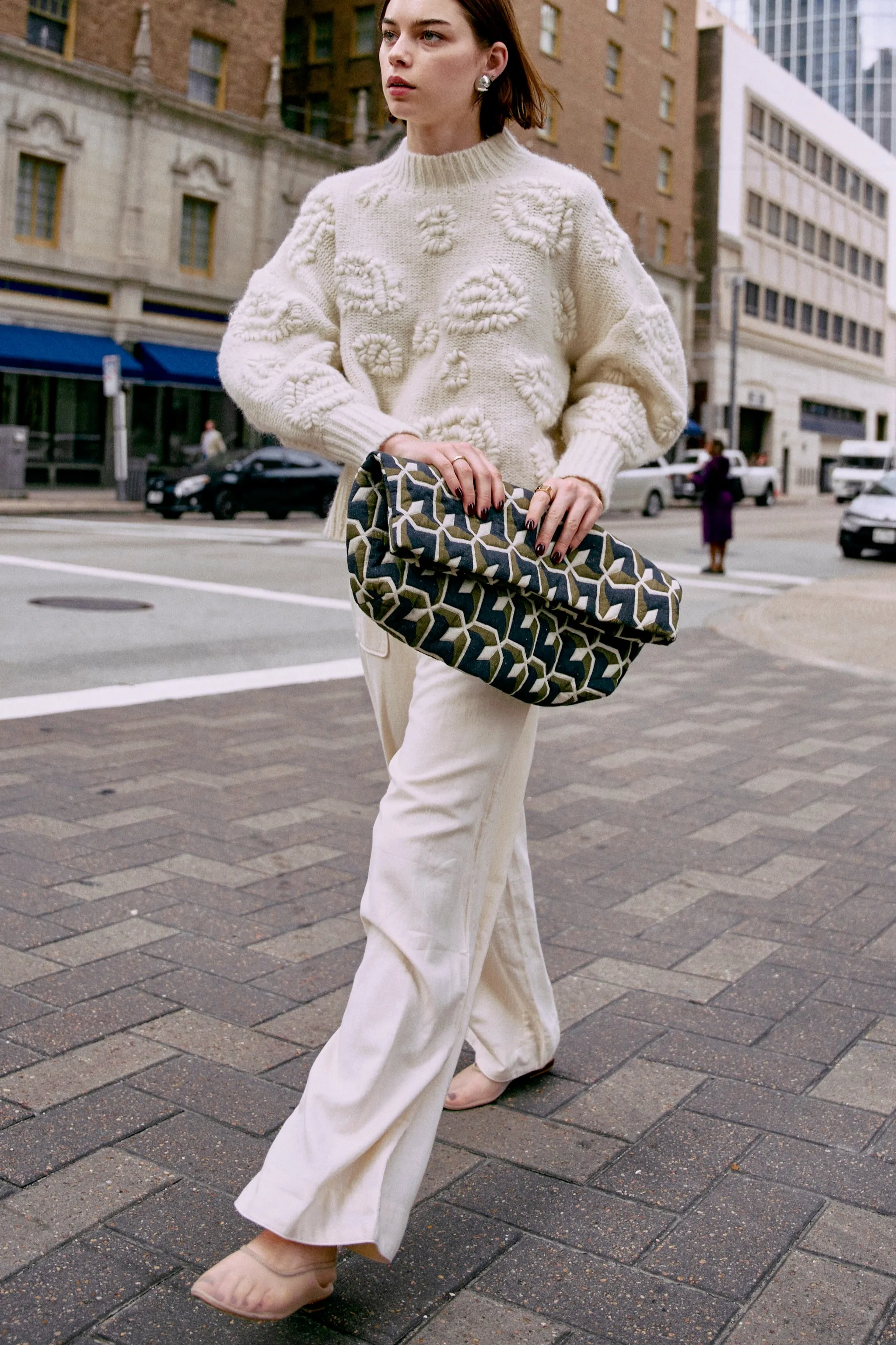 Foldover Clutch in Olive Parquet
