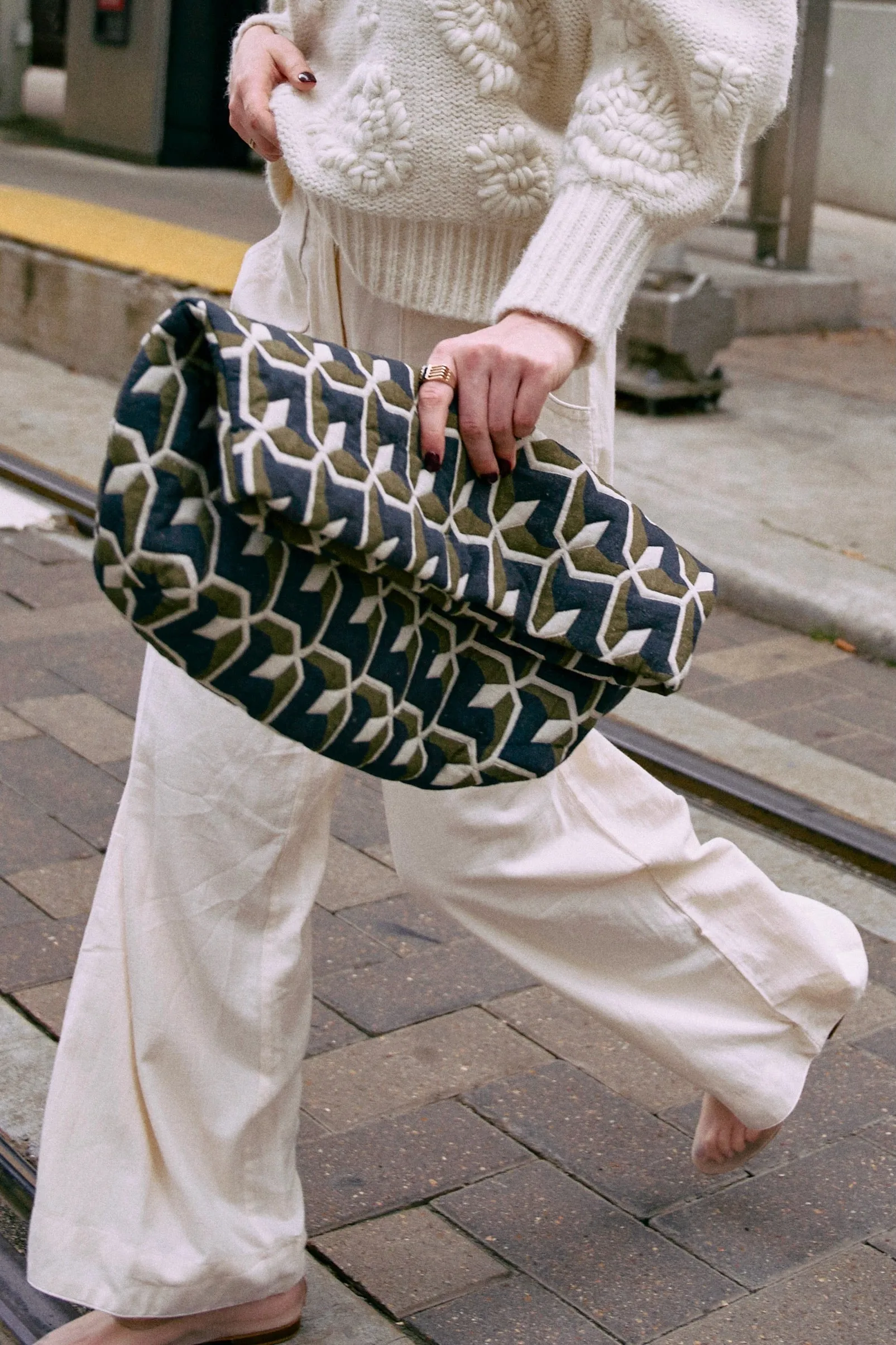 Foldover Clutch in Olive Parquet