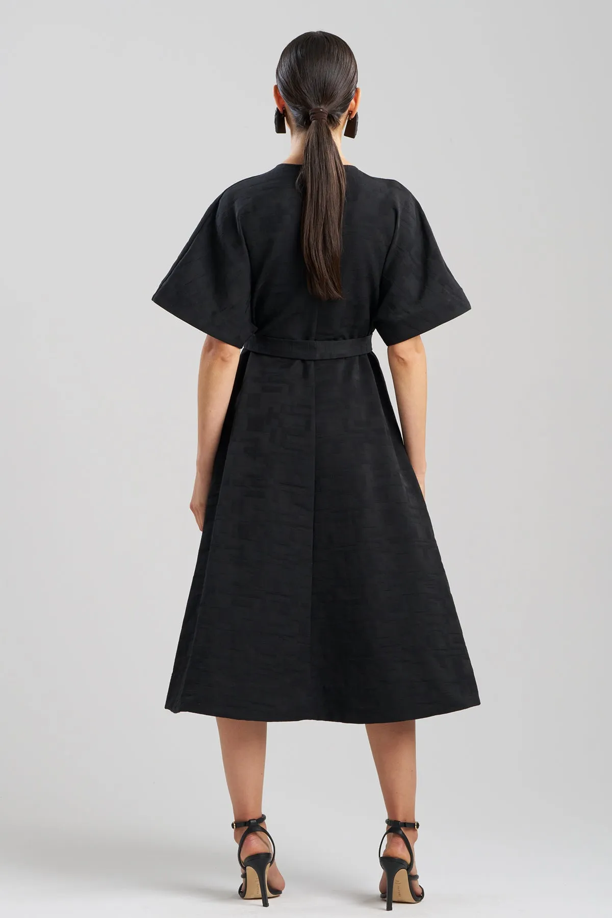 Geo Texture Jacquard Kimono Wrap Dress