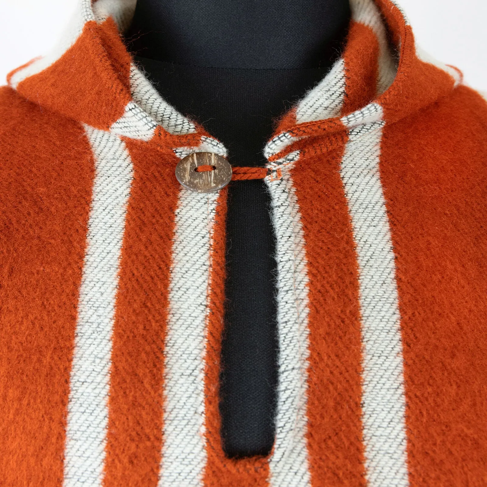 Huicundos - Baby Alpaca wool Unisex Hooded Poncho Pullover S-XXL - brick/orange - Aztec pattern