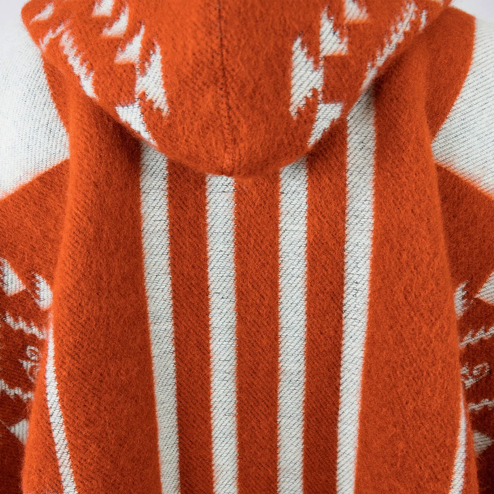 Huicundos - Baby Alpaca wool Unisex Hooded Poncho Pullover S-XXL - brick/orange - Aztec pattern