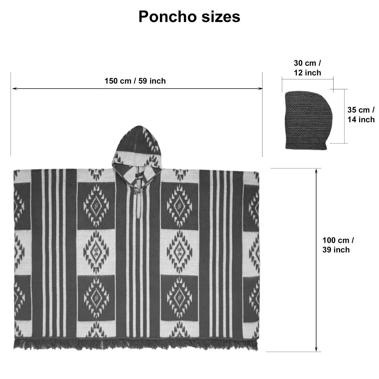 Huicundos - Baby Alpaca wool Unisex Hooded Poncho Pullover S-XXL - brick/orange - Aztec pattern
