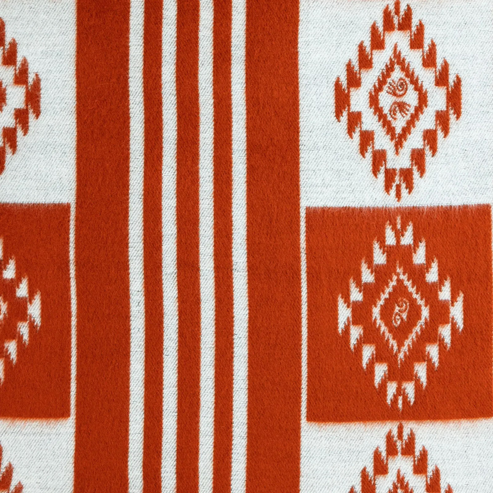 Huicundos - Baby Alpaca wool Unisex Hooded Poncho Pullover S-XXL - brick/orange - Aztec pattern