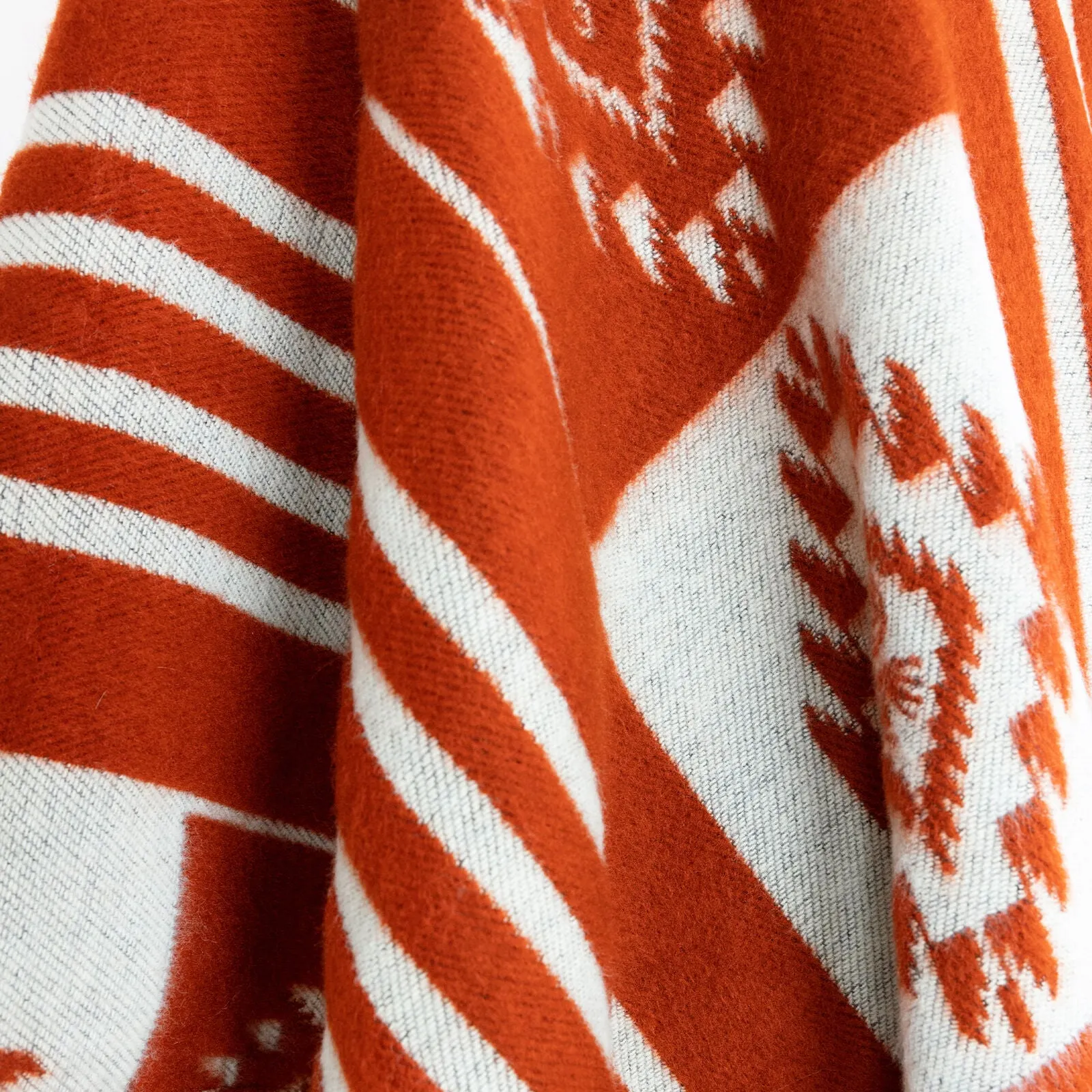 Huicundos - Baby Alpaca wool Unisex Hooded Poncho Pullover S-XXL - brick/orange - Aztec pattern