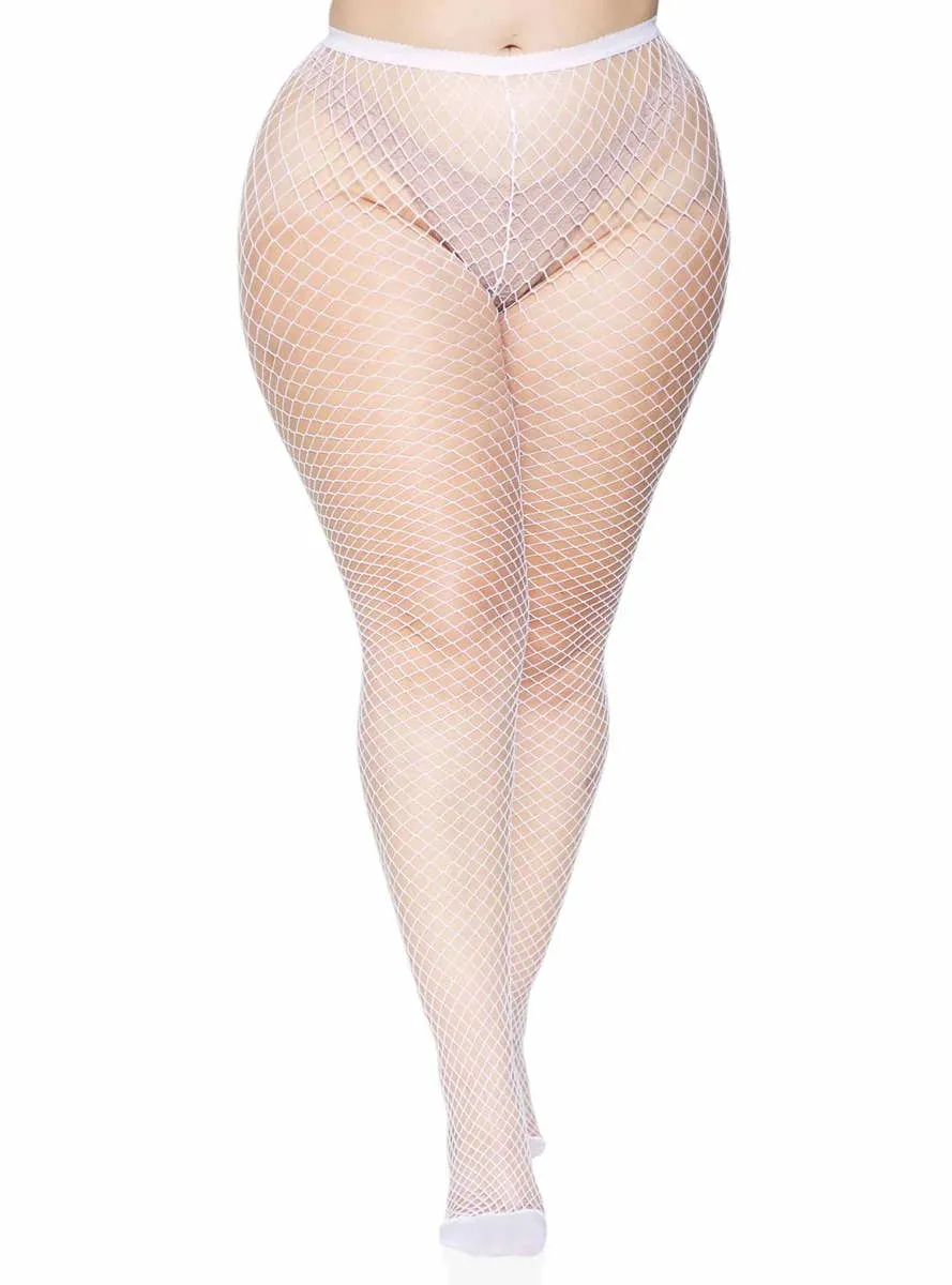 Industrial Net Plus Size White Spandex Pantyhose