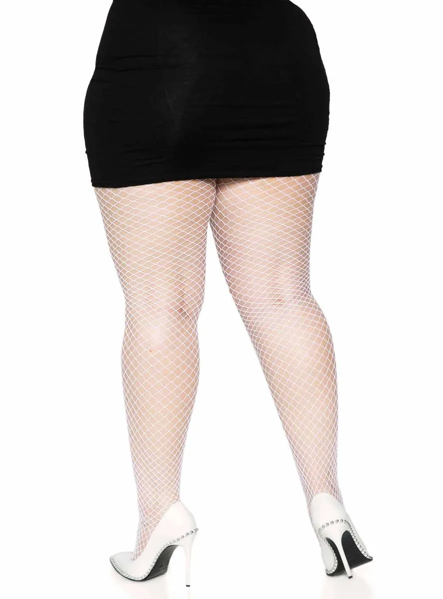 Industrial Net Plus Size White Spandex Pantyhose