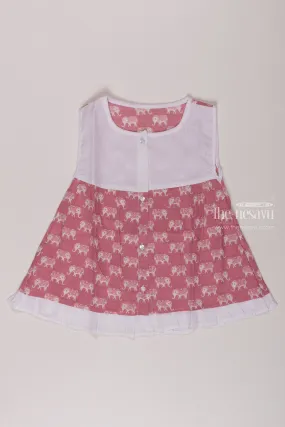 Infant Baby Frock with Charming Elephant Print in Purple
