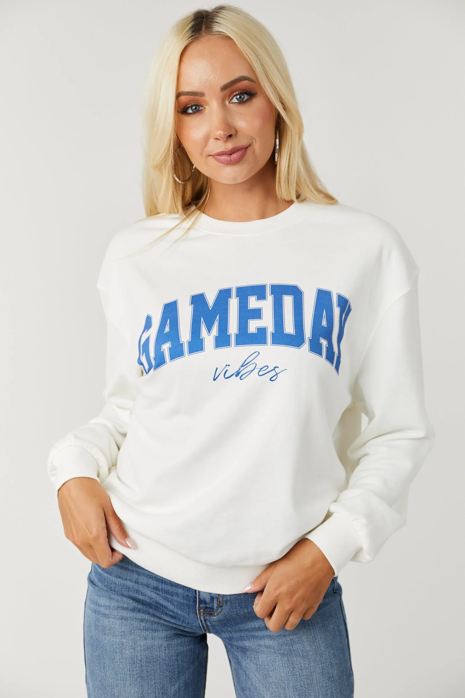 Ivory and Sapphire 'GameDay Vibes' Graphic Sweatshirt