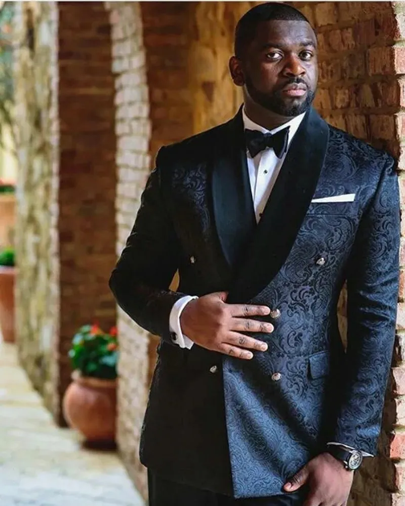 Ivory Groom Tuxedos Excellent Double-Breasted Groomsmen Wedding Tuxedos Men Formal Dinner Party Prom Blazer Suit(Jacket Pants Tie) 1103