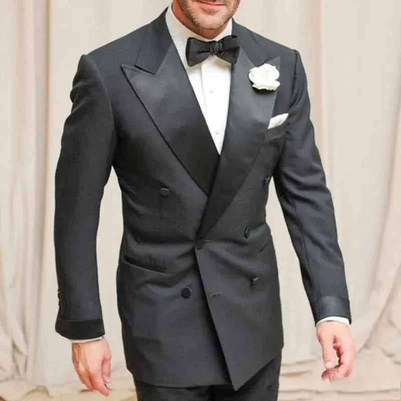 Ivory Groom Tuxedos Excellent Double-Breasted Groomsmen Wedding Tuxedos Men Formal Dinner Party Prom Blazer Suit(Jacket Pants Tie) 1103