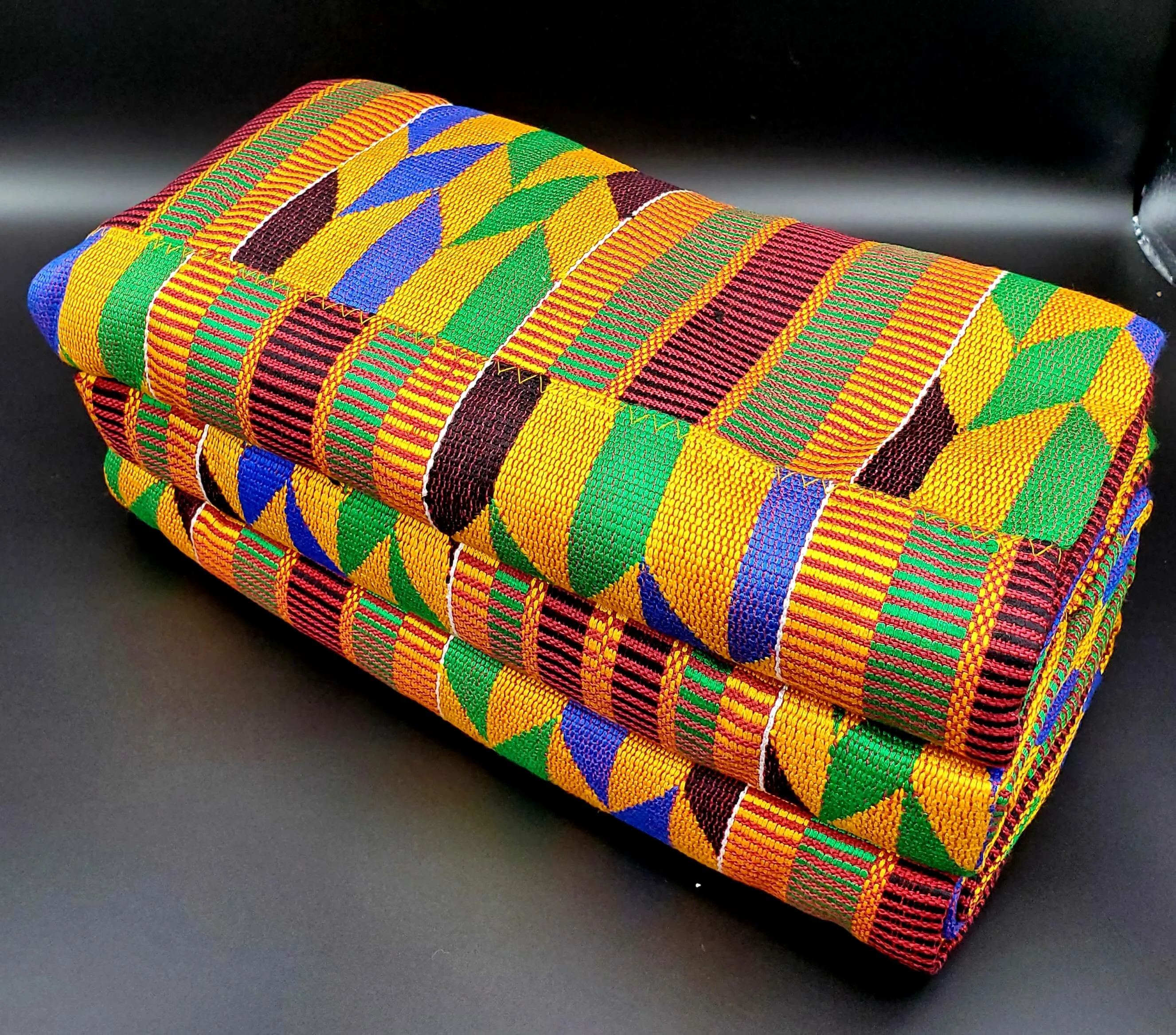 Multi-colored Traditional Kente (Mustard, Burgundy, Green, Black, Blue) 3pcs