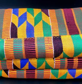 Multi-colored Traditional Kente (Mustard, Burgundy, Green, Black, Blue) 3pcs