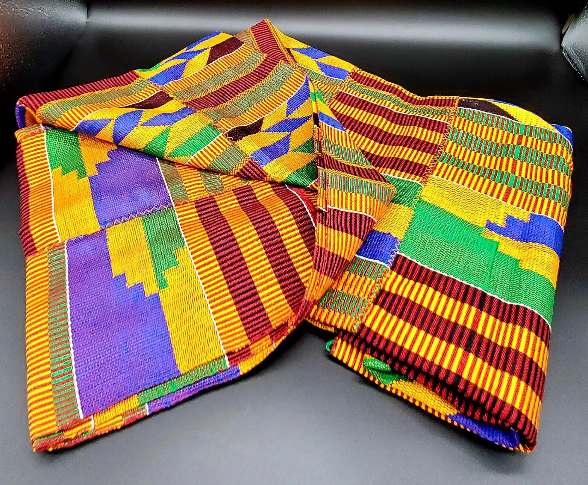 Multi-colored Traditional Kente (Mustard, Burgundy, Green, Black, Blue) 3pcs